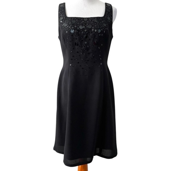 Vintage 90’s Sequin Liz Claiborne Crepe Cocktail Dress - Picture 1 of 11